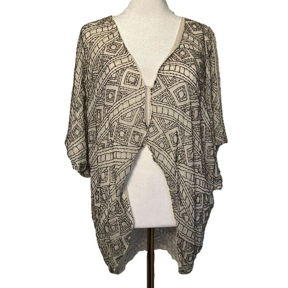 Alice + Olivia Beaded Shawl Kimono Shrug Size M Silk Champagne Evening Black Tie - Picture 2 of 11